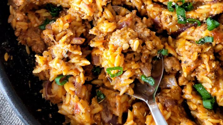 sausage and orzo, italian sausage and orzo, casserole with orzo, orzo casserole, orzo and sausage, orzo and italian sausage, best casserole